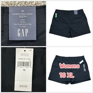 Women's Gap XL 16 Downtown Chino Khakis Black Shorts Stretch Twill Belt Loops